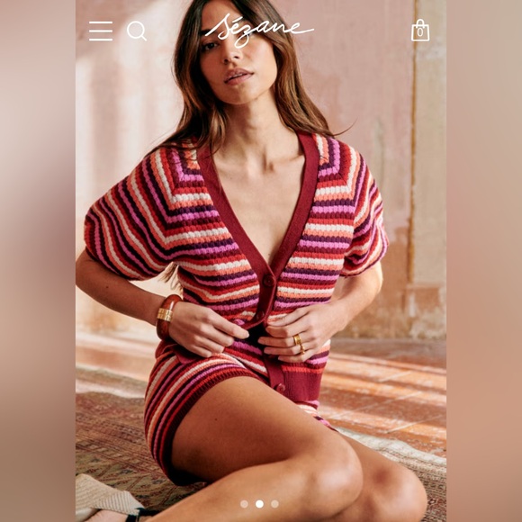 Sezane Eliam Shorts. Striped Knit. Size Small. Burgundy white orange red pink - Picture 4 of 9